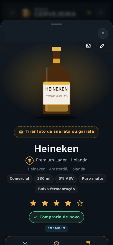 Ficha de um produto, com temperatura de serviço, copo, perfil sensorial e harmonização